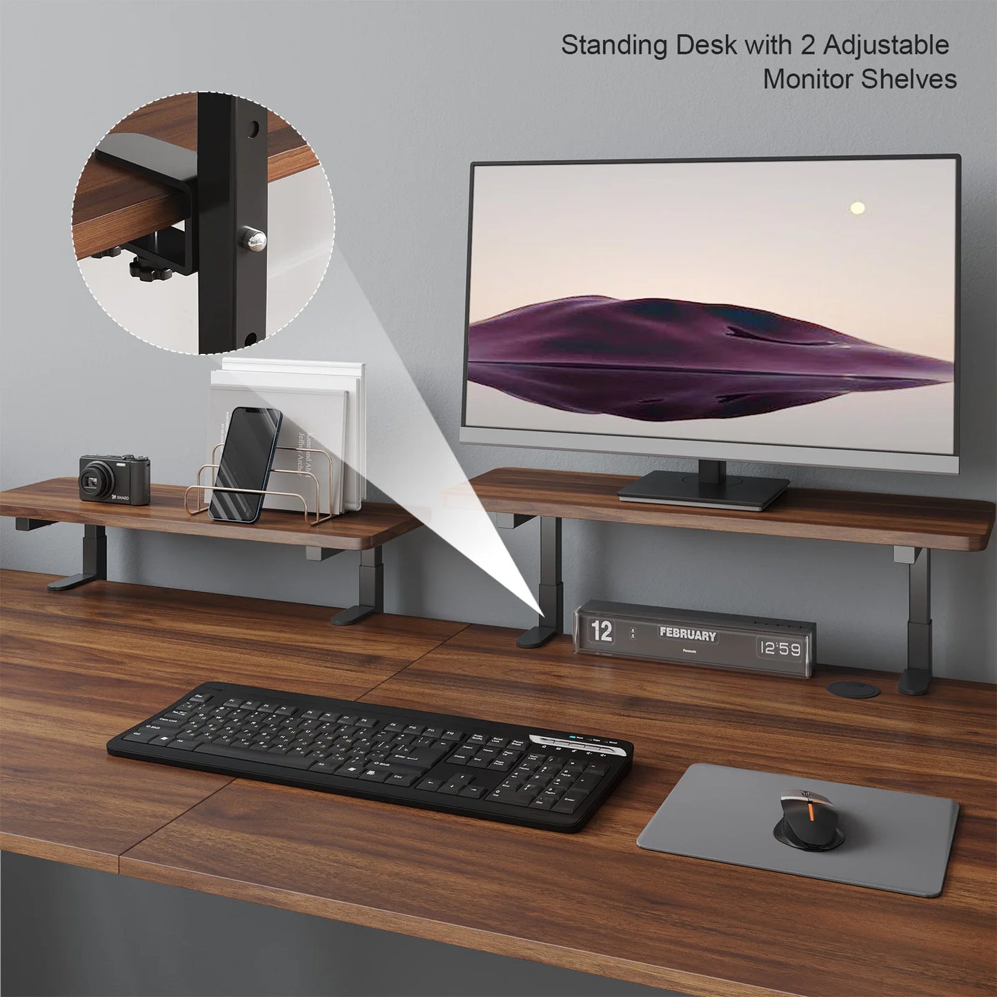 Electric Stand Up Desk with Memory Controller & Adjustable Height  2 Adjustable Monitor Shelves