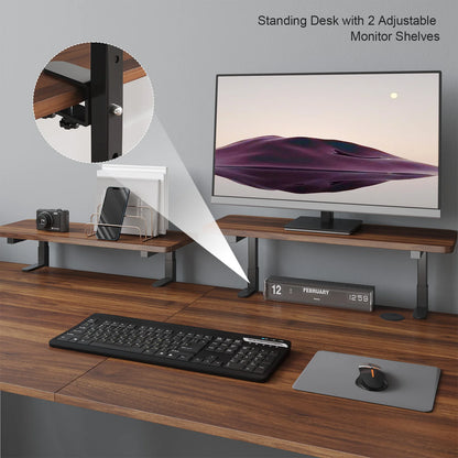 Electric Stand Up Desk with Memory Controller & Adjustable Height  2 Adjustable Monitor Shelves