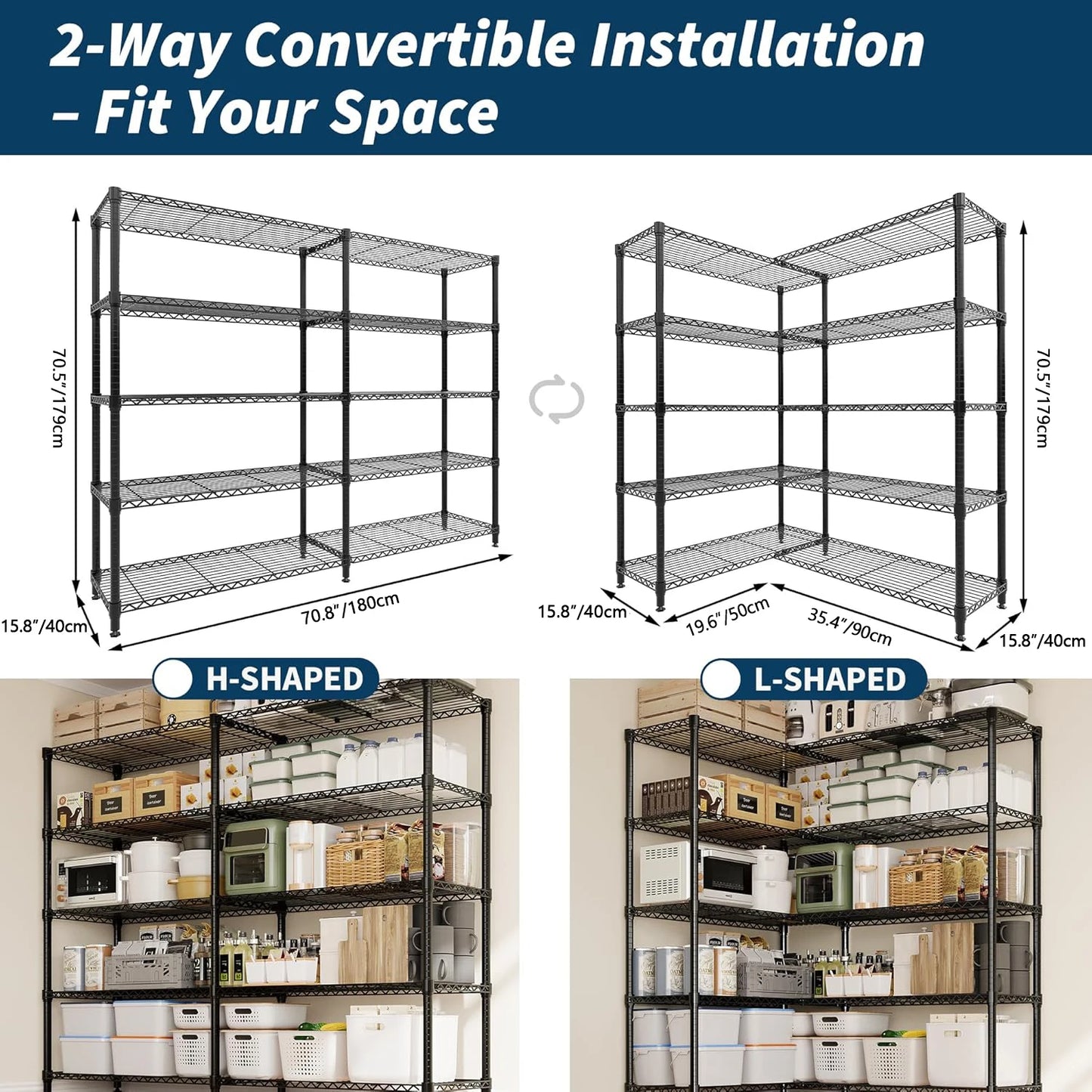 Commercial grade Heavy Duty Metal Shelving 4/5 Tiers  Adjustable Organization  for Pantry, Kitchen or Garage