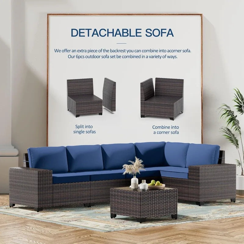 6PCS Outdoor Wicker Rattan Sectional Sofa Patio Furniture Set