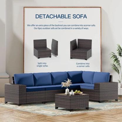 6PCS Outdoor Wicker Rattan Sectional Sofa Patio Furniture Set