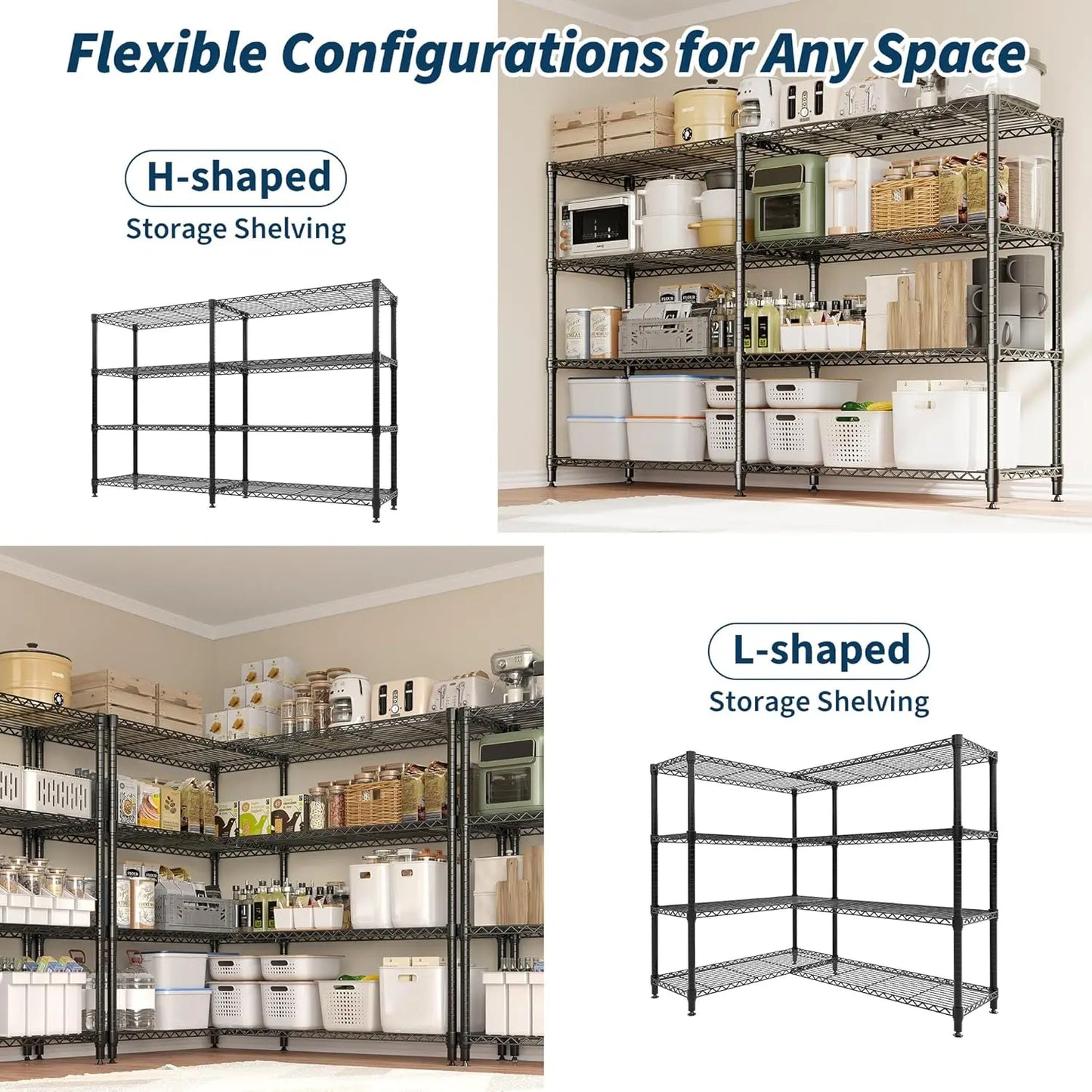 Commercial grade Heavy Duty Metal Shelving 4/5 Tiers  Adjustable Organization  for Pantry, Kitchen or Garage