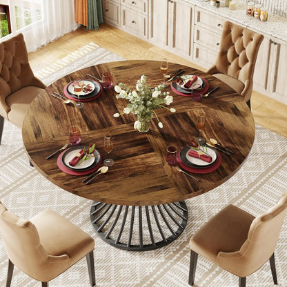 47-Inch Round Farmhouse  Dining Table for 4-6 People