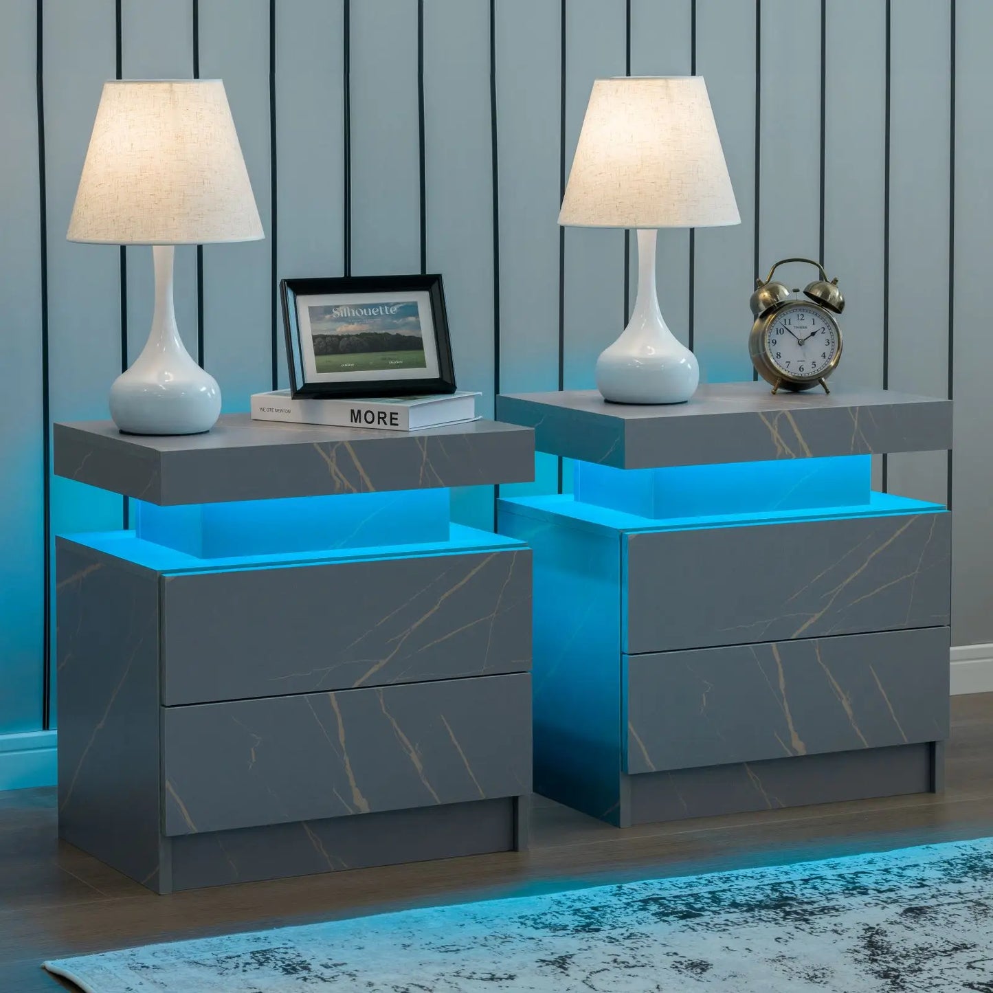 LED Night Stand with 2 Drawers for Bedroom