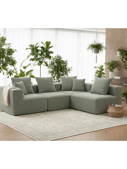 Modular Deep-Seat Sofa, 3-Piece All-Foam Sectional Couch in Soft Textured Fabric, Tool-Free Assembly, Apartment-Friendly Low Profile, 111" × 37" × 23.6"-Brown