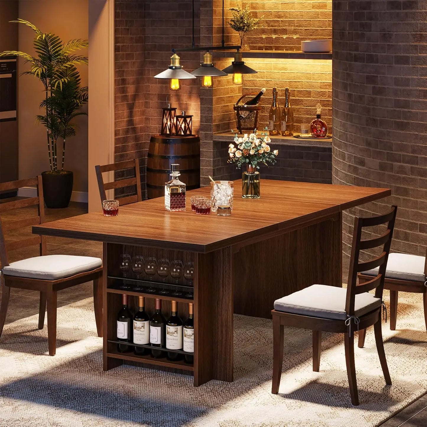 Farmhouse Dining Table for 6  with Storage,
