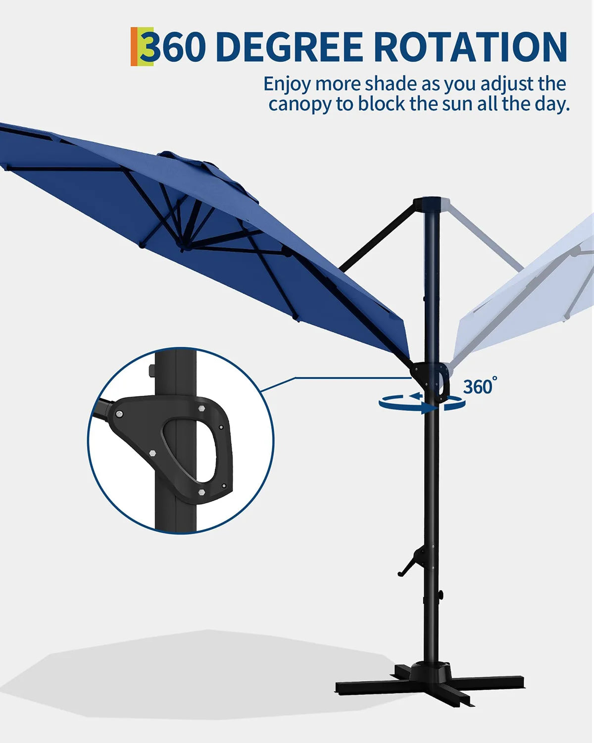 10FT Cantilever Patio Umbrella 360° Rotation & Tilt Adjustment