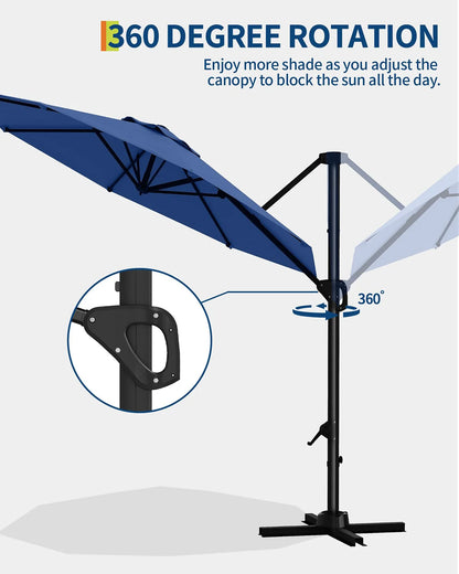 10FT Cantilever Patio Umbrella 360° Rotation & Tilt Adjustment
