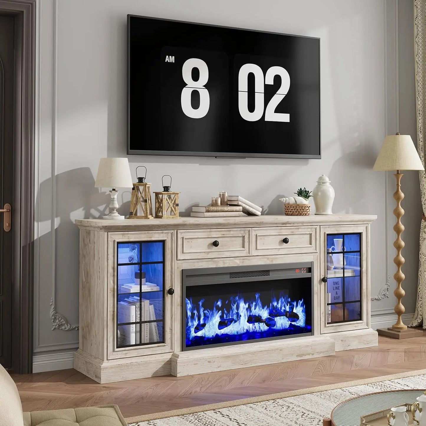 Entertainment Center with  Electric Fireplace & LED Lights,