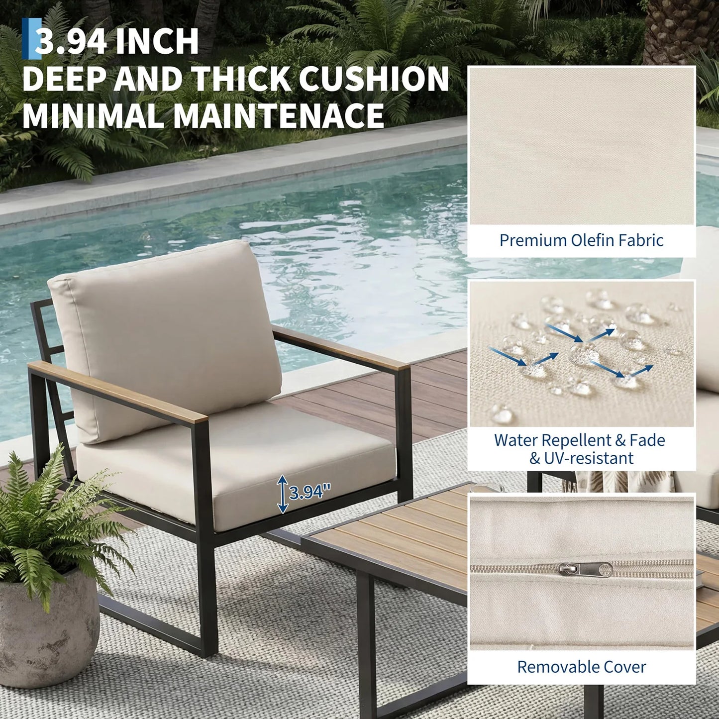 Modern 4-Piece Patio Furniture SetSectional Sofa With Coffee Table Thick Washable Cushions For Lawn or Deck