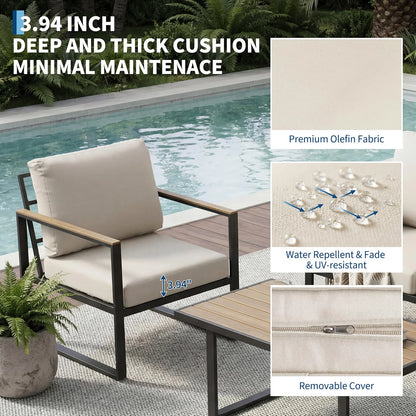 Modern 4-Piece Patio Furniture SetSectional Sofa With Coffee Table Thick Washable Cushions For Lawn or Deck