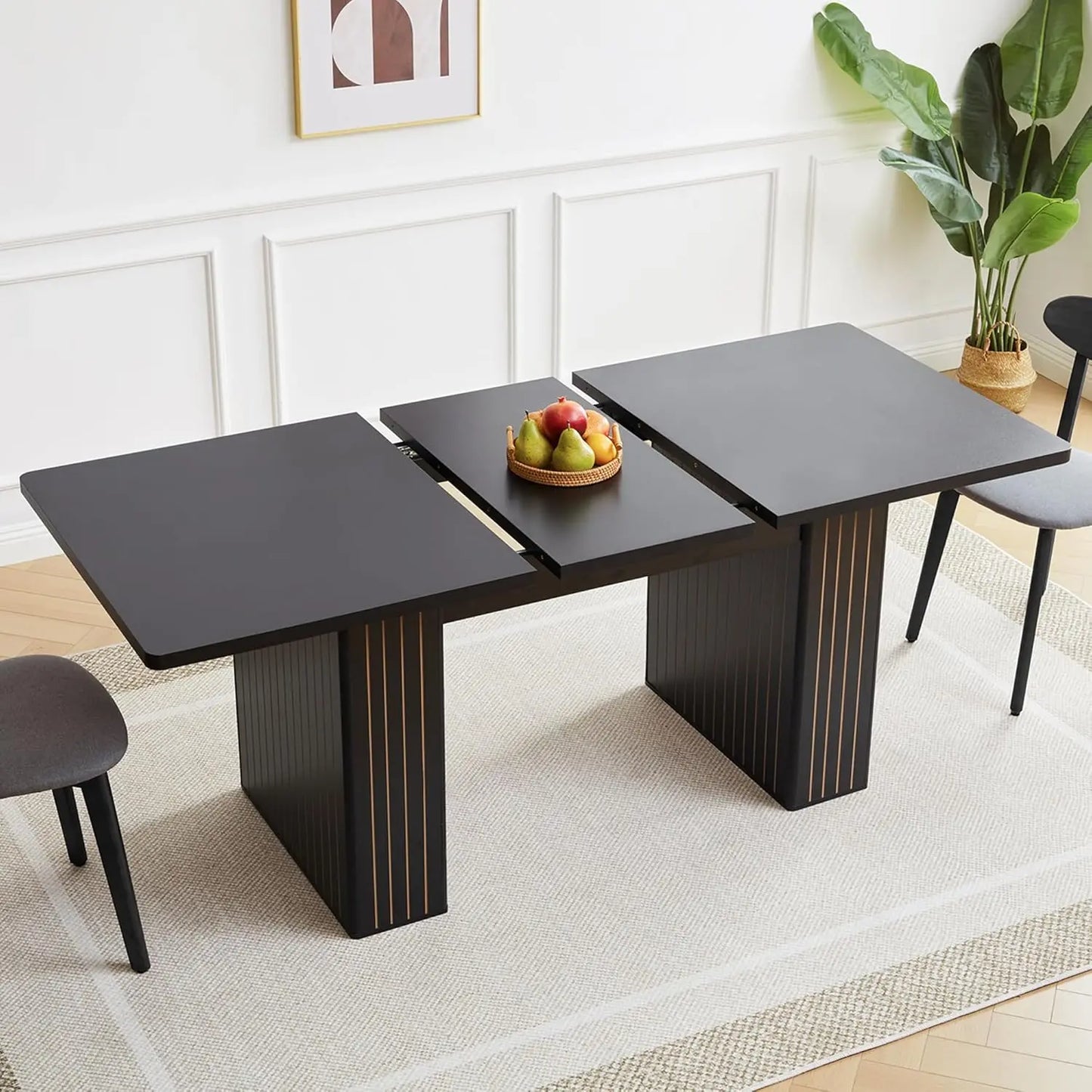 Round Fluted Base Modern Oval Expandable Kitchen Dining Table ,41-78in Seats 4-8