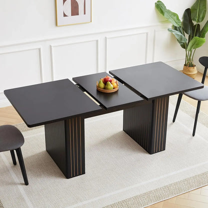 Round Fluted Base Modern Oval Expandable Kitchen Dining Table ,41-78in Seats 4-8