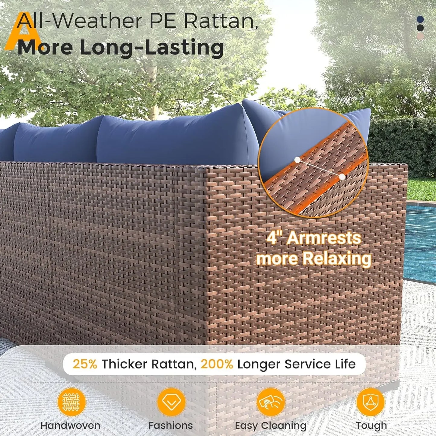 All-Weather Wicker Set with Fire Pit Table, 8 Piece Sectional Sofas,