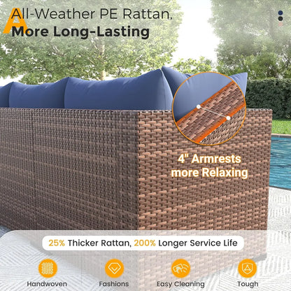 All-Weather Wicker Set with Fire Pit Table, 8 Piece Sectional Sofas,