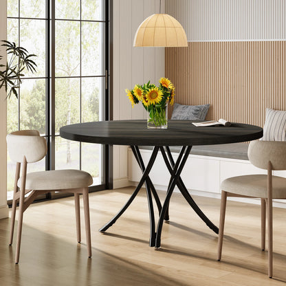 Round Dining Table, 46-Inch(118cm)Wood Kitchen Table with Sturdy Metal Base for 4-6 People,Rustic Brown