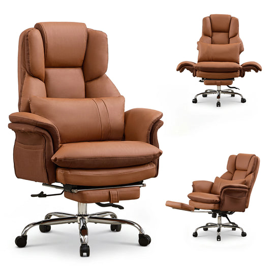 Big and Tall Executive Office Chair, Ergonomic Computer Desk Chair with Adjustable Backrest, Flip Armrests & Footrest for Home & Office