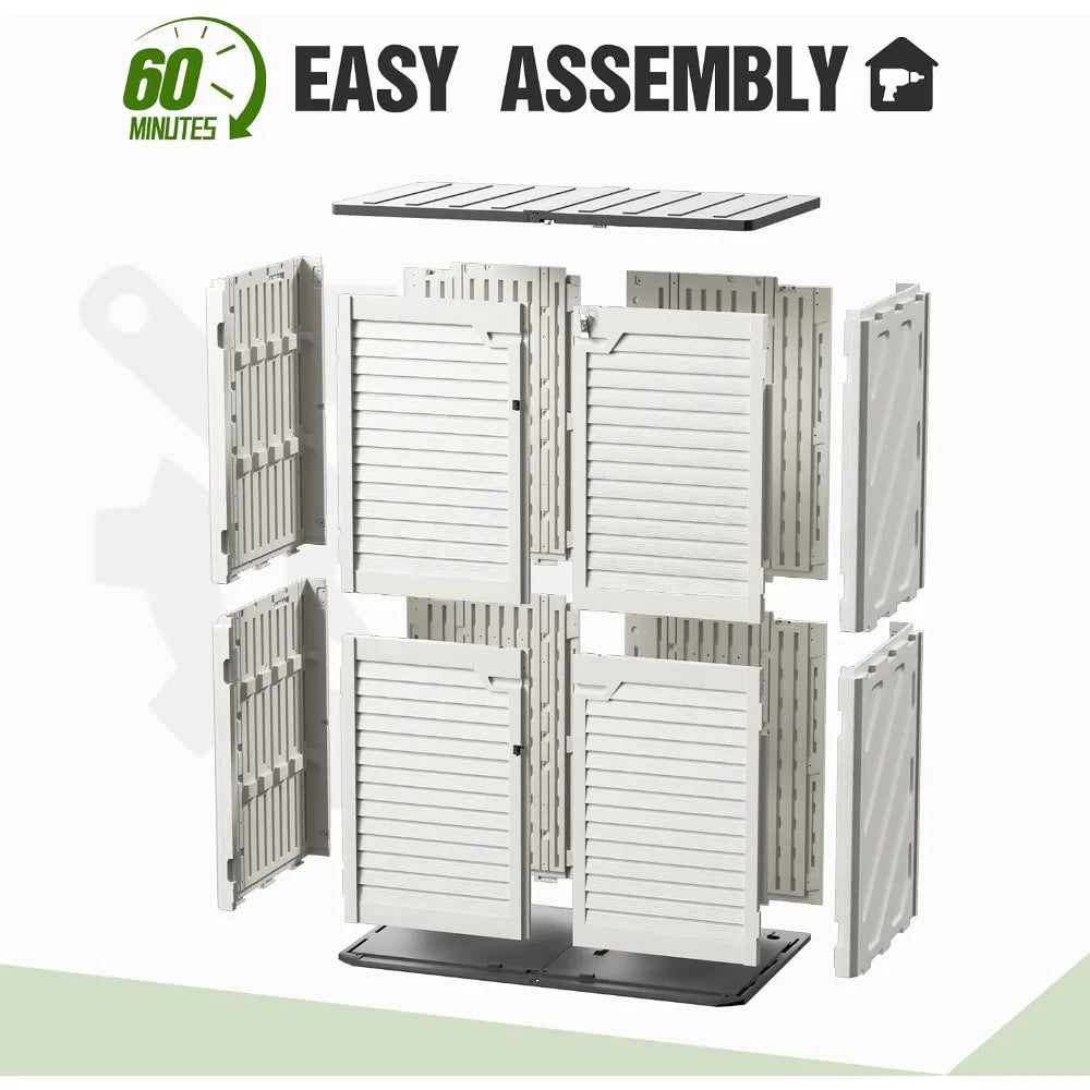 65 Cu.Ft Resin Outdoor Storage Shed with Floor, Weatherproof Plastic Vertical Cabinet for Garden