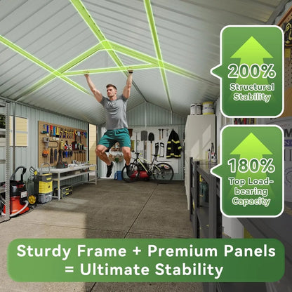 Large 12x20x9.3 FT Metal Storage Shed  with Double Doors, Side Door & Windows, Heavy Duty All-Weather Outdoor Garden