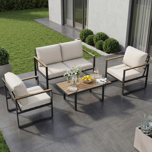 Modern 4-Piece Patio Furniture SetSectional Sofa With Coffee Table Thick Washable Cushions For Lawn or Deck