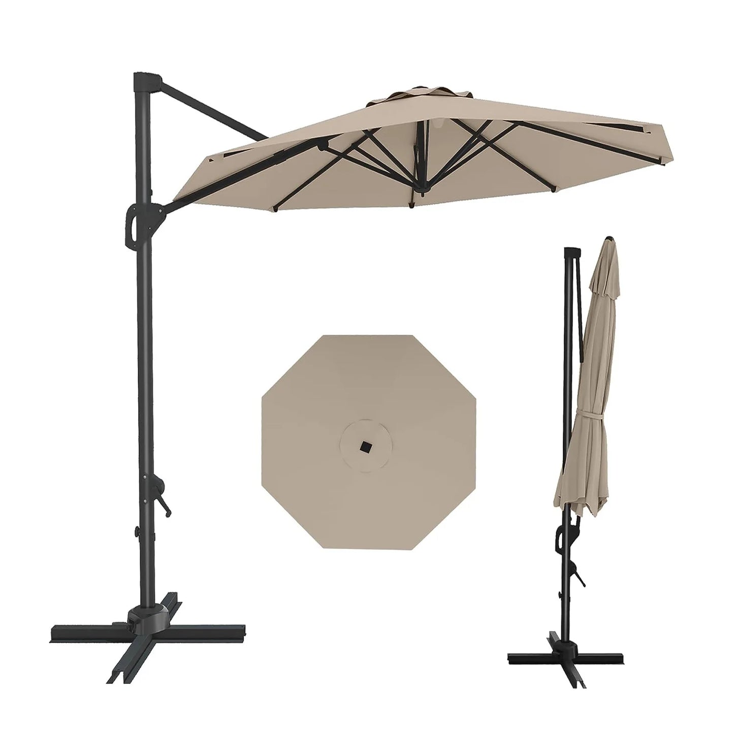 10FT Cantilever Patio Umbrella 360° Rotation & Tilt Adjustment