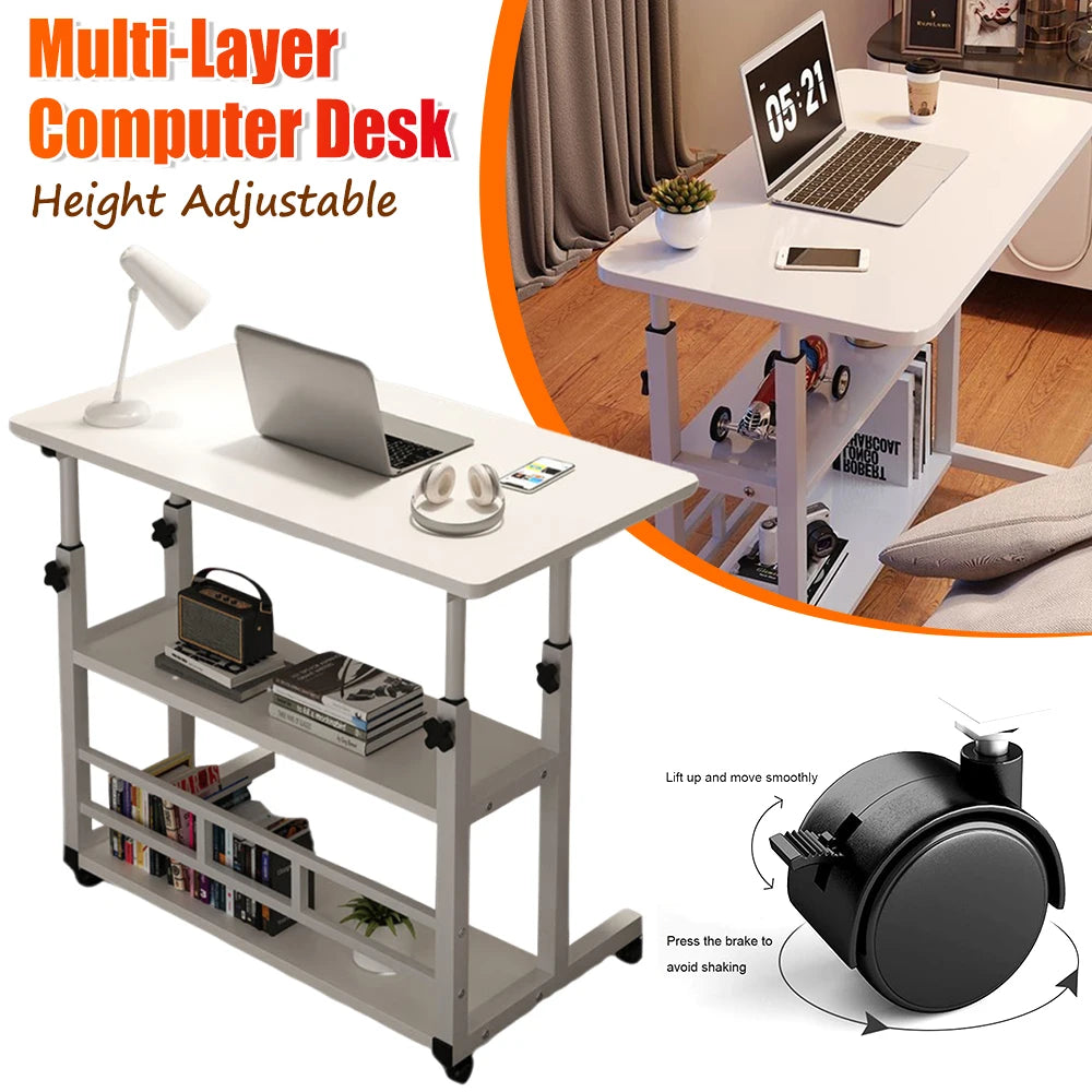 Multi-Layer Height Adjustable  Wooden Computer Desk for Home Office