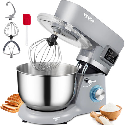Electric Dough Mixer with 6 Speeds LCD Screen Timing 5.8 Qt Stainless Steel Bowl Dough Hook Flat Beater