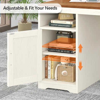 65'' Home Office Desk with Power Outlets, Storage Cabinet and Printer Stand