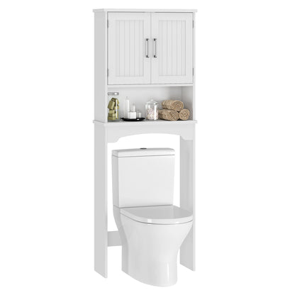 Over The Toilet Storage Cabinet with Double Doors and Anti-Tip Device, Above Toilet Bathroom Organizer with Open Shelf, Taller