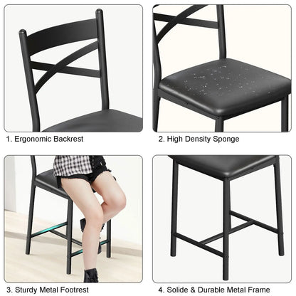 26 Inch Bar Stools Set of 4, Counter Height Bar Chairs with Back and Thick Cushion, Upholstered Dining Chairs with Padded Seat