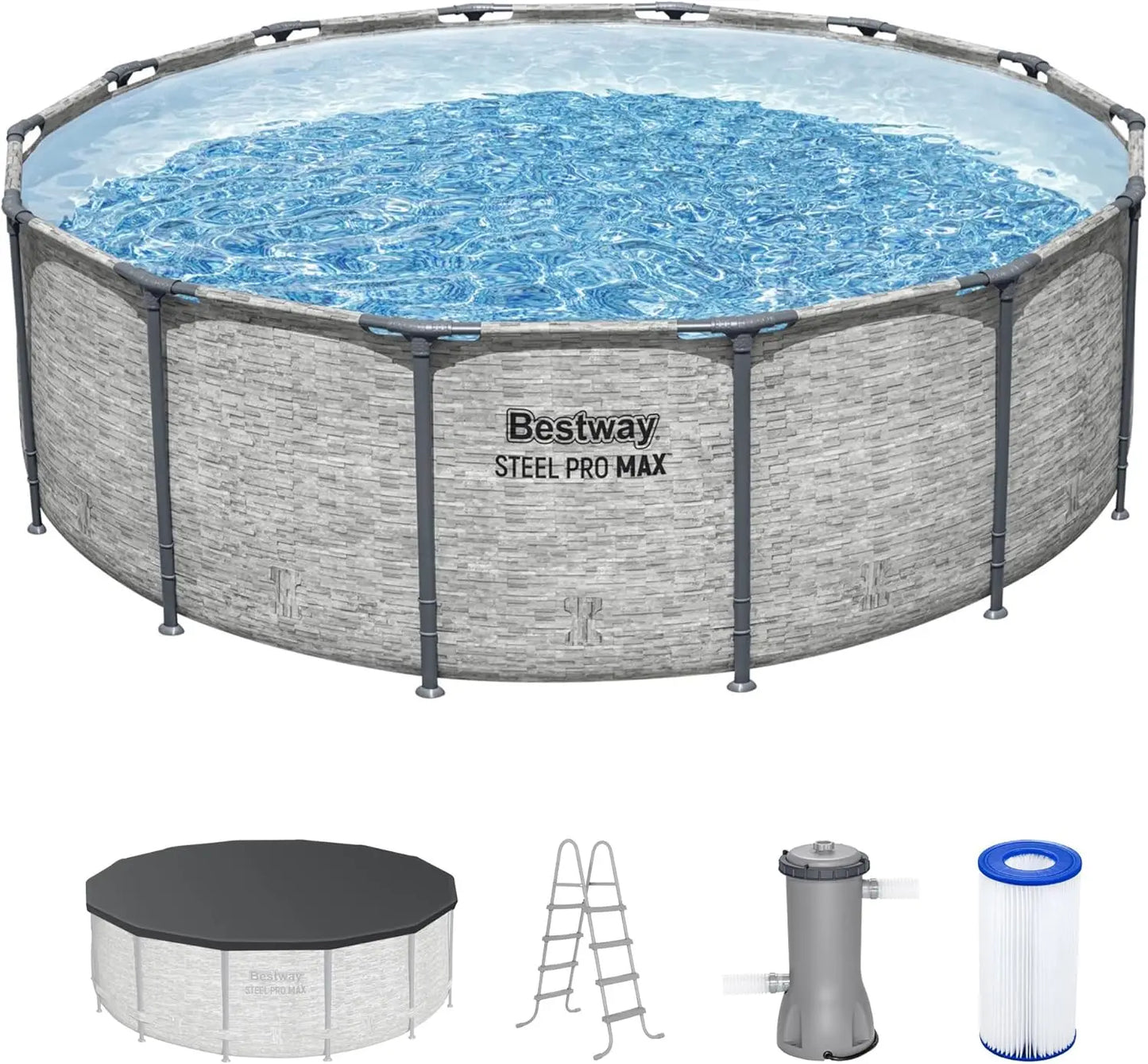 Bestway Steel Pro MAX 14' x 48" Above Ground Pool, Round Metal Frame Outdoor Swimming Pool Set with Filter Pump,