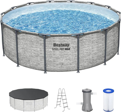 Bestway Steel Pro MAX 14' x 48" Above Ground Pool, Round Metal Frame Outdoor Swimming Pool Set with Filter Pump,