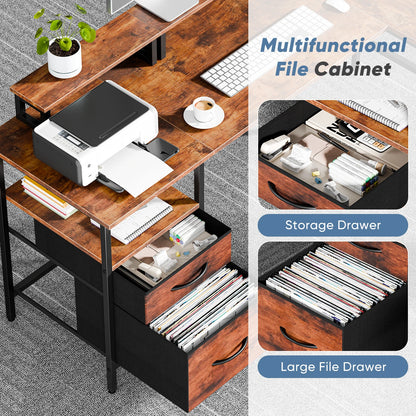 62IN L Shaped Computer Desk with 2 Drawers Wood Table with Adjustable Storage Shelves Charging Station for Desk for Office