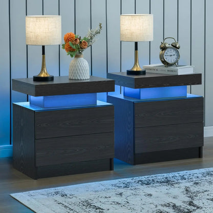 LED Night Stand with 2 Drawers for Bedroom