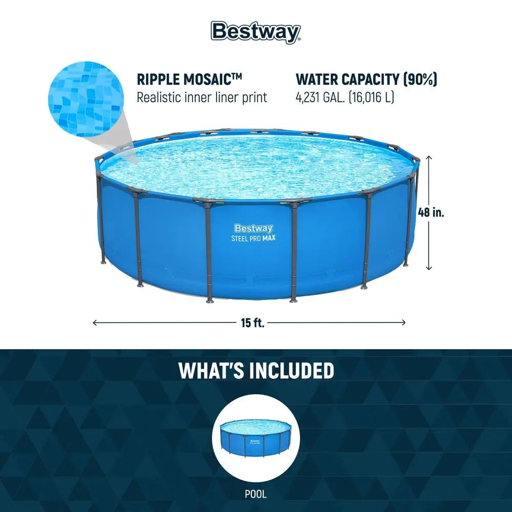 Steel Pro MAX 15 x 48 Above Ground Pools, Round Metal Frame Outdoor Swimming Pool for Backyard, Blue, Pool, Custom