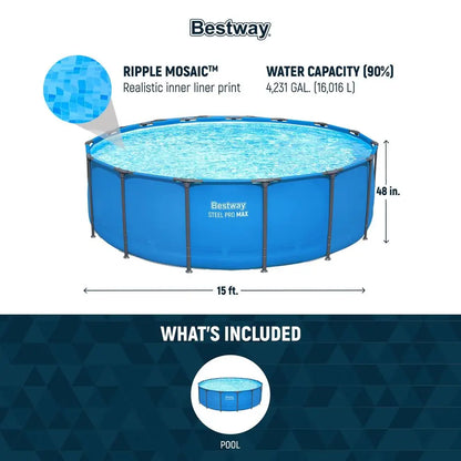 Steel Pro MAX 15 x 48 Above Ground Pools, Round Metal Frame Outdoor Swimming Pool for Backyard, Blue, Pool, Custom