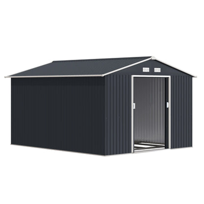 11' x 9' Steel Outdoor Utility Storage Tool Shed Kit for Backyard Garden, Grey