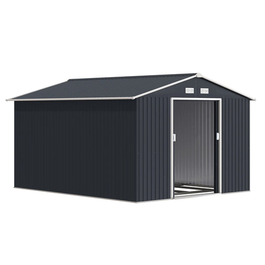 11' x 9' Steel Outdoor Utility Storage Tool Shed Kit for Backyard Garden, Grey