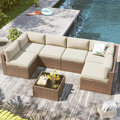 7 Piece Outdoor Patio Furniture Set with Coffee Table,