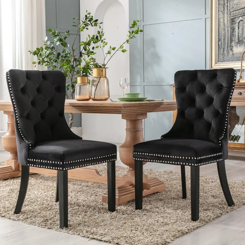 Velvet Dining Chairs Set of 6, Nikki Collection Dining Room Chairs with Wood Legs