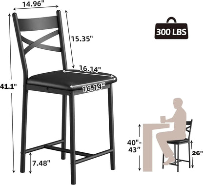 26 Inch Bar Stools Set of 4, Counter Height Bar Chairs with Back and Thick Cushion, Upholstered Dining Chairs with Padded Seat