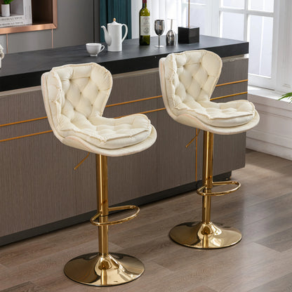 Set of 2 Modern Bar Stools Adjustable Velvet Golden Leg Upholstered Swivel Bar Stools Counter Height Bar Kitchen Island