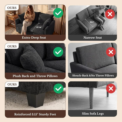 50" Loveseat Sofa, Cloud Cushion, Deep Seat, Modern Couch with Pillows, for Small Spaces, Black
