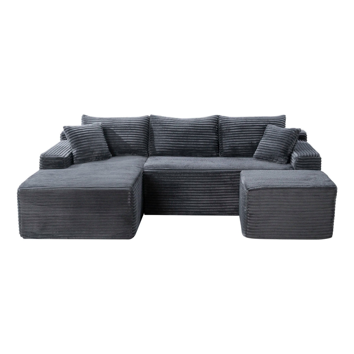 94.5" U-Shaped Sectional Sofa with Deep Seat, No Assembly Modular Cloud Couch in Corduroy Fabric with Ottoman, Space-Saving Sleeper for Living Room Bedroom Apartment, Black