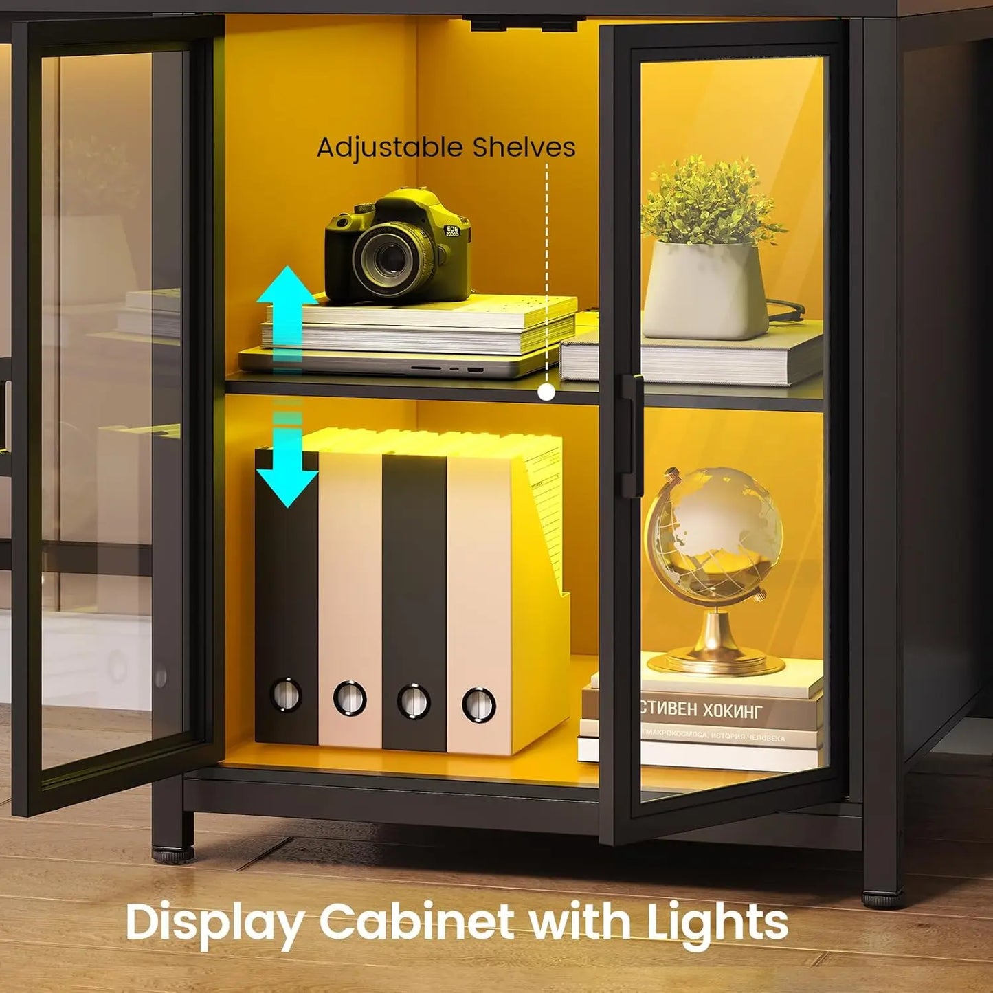 Large Computer Desk with Drawers and Power Outlet & LED Light,