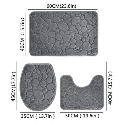 Comfortable and Soft, Three-piece Set  of Solid Color  Bathroom Non-slip Floor Mat Stone Pattern,