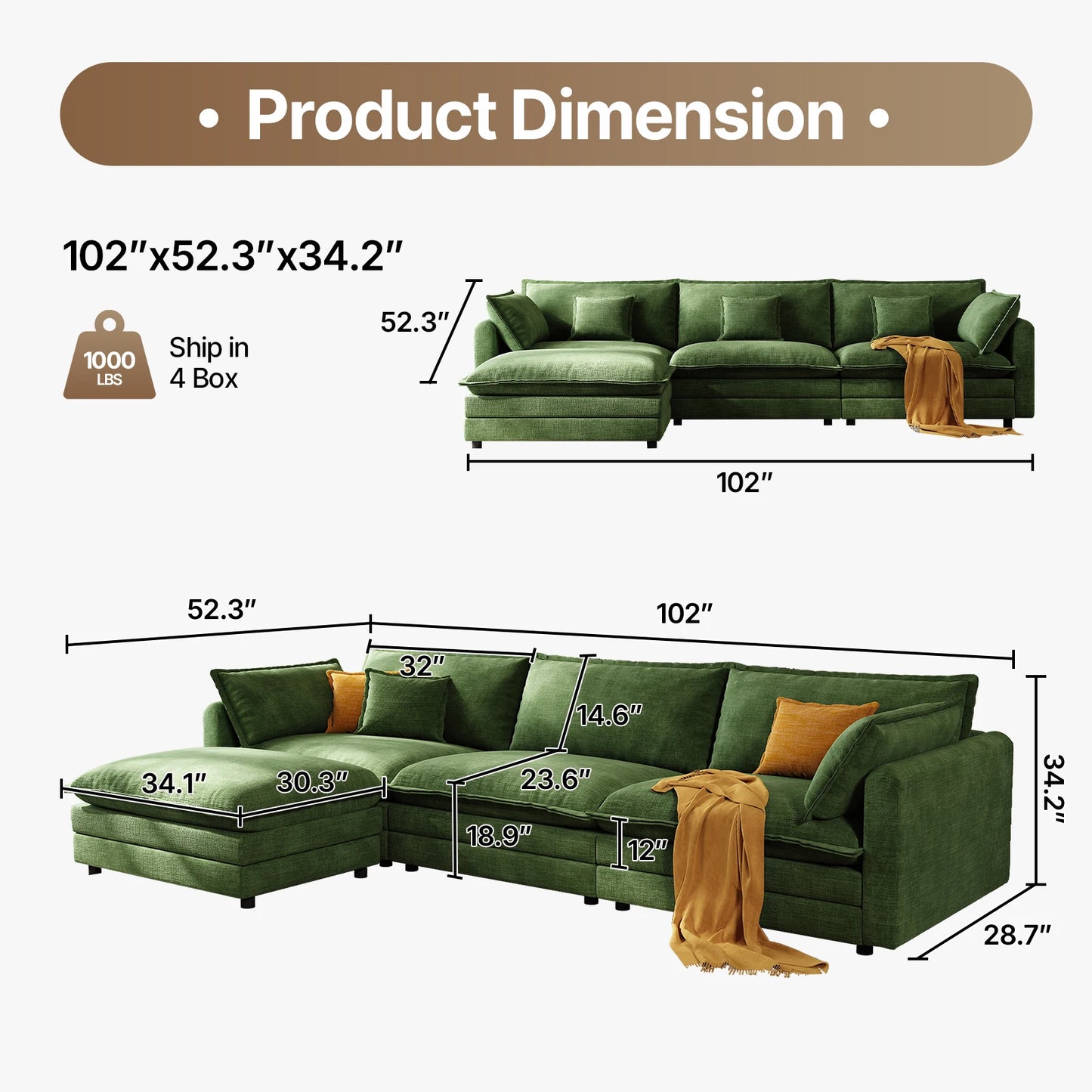 Modular Sectional L Shaped Couch  for Living Room