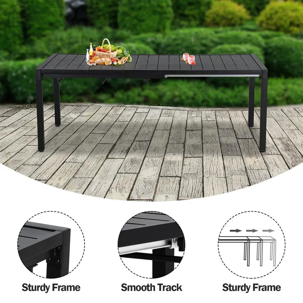 9-Piece Outdoor Dining Set Extendable Table & 8 Blue Foam Padded Textilene Swivel Chairs for Patio, Garden or Poolside