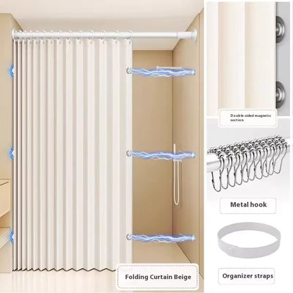 Magnetic Foldable Waterproof Bath Curtain  for Walk-In Shower