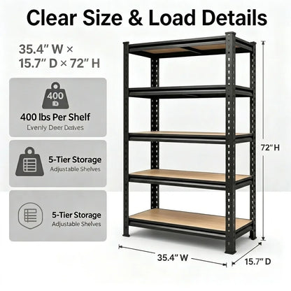 Heavy Duty Metal Storage Rack 5 Tier Adjustable Utility Shelving